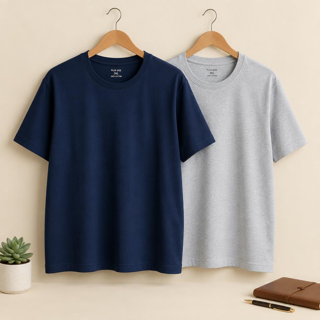 Pure Cotton Plus-Sized Round Neck T-Shirt